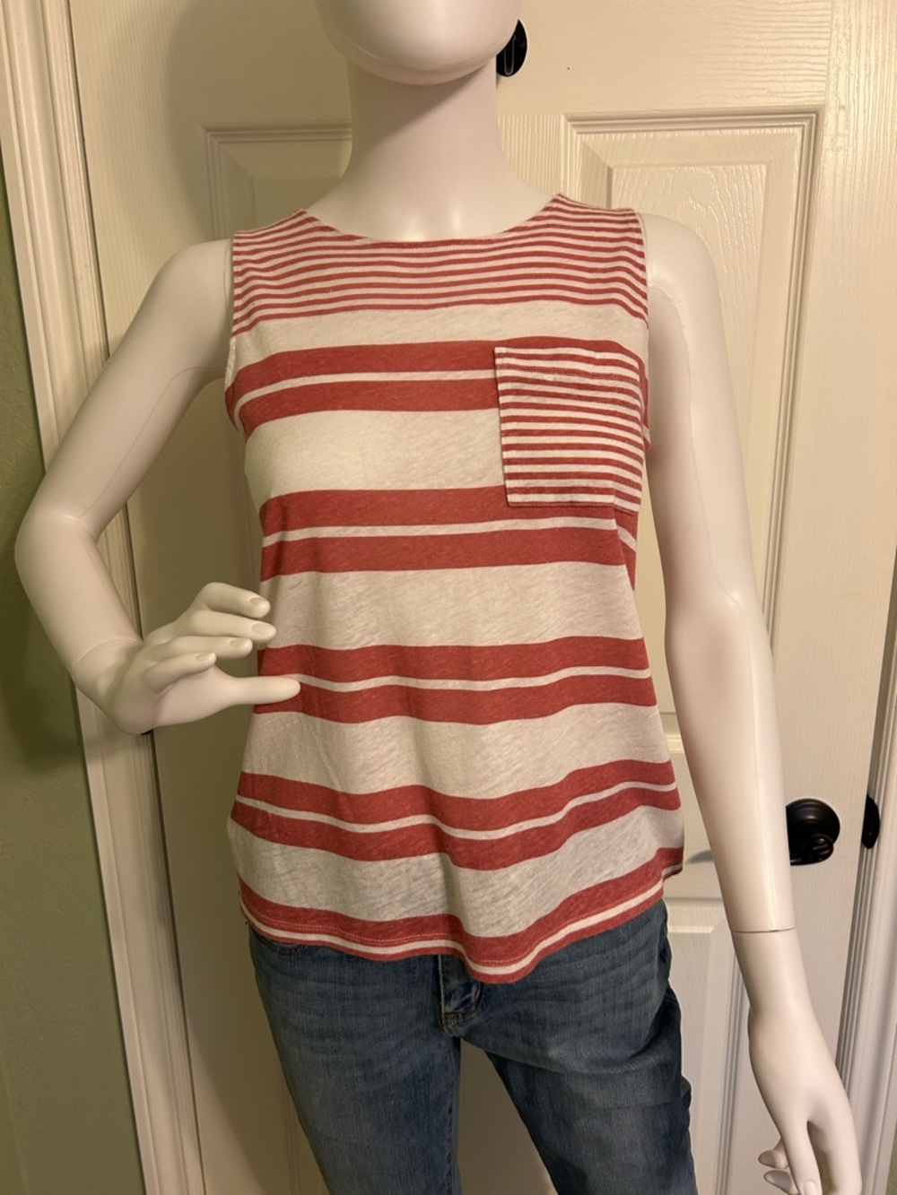 Ann Taylor Dark Pink and White Striped Pocket Tank
